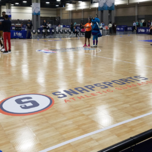 Maple Tuffshield flooring with custom logos from SnapSports