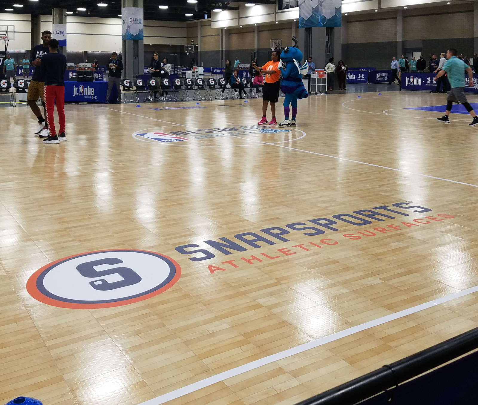 Maple Tuffshield flooring with custom logos from SnapSports