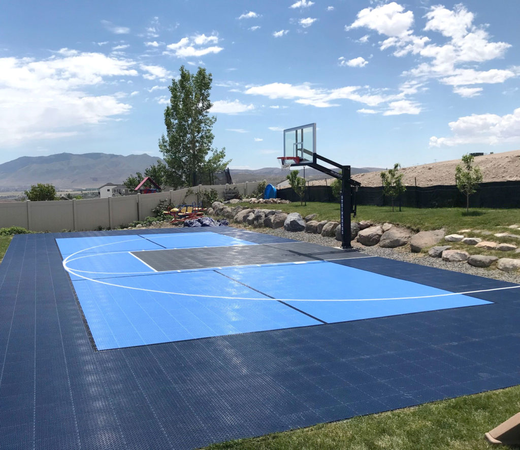 30' x 60' Dark blue, sky blue and graphite backyard multi-court in Saratoga Springs