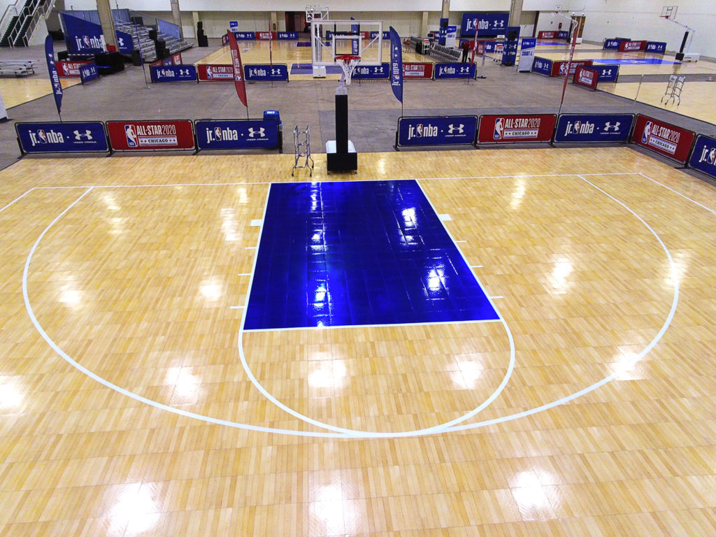 Overhead view of one of the SnapSports Revolution TuffShield basketball courts