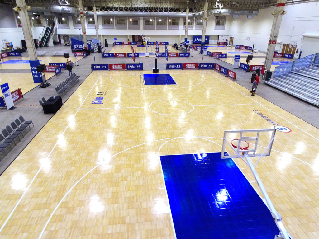 Overhead view of the full basketball court
