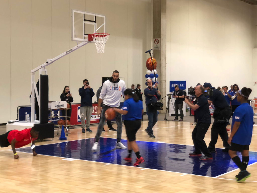 Rudy Gobert of the Utah Jazz, First time All-Star, 2X NBA Defensive Player of the Year participating in a Jr. NBA clinic.