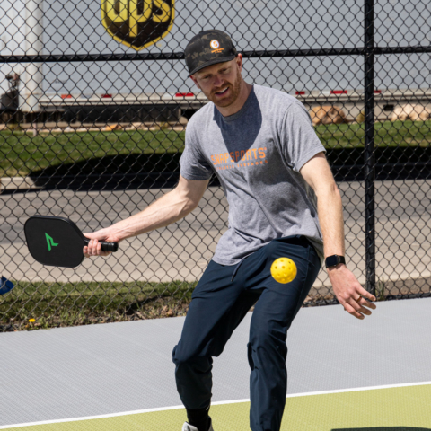 Adam Drost playing on the Pickleball court