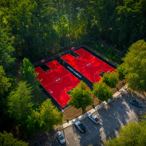 Drone view of the Lucky Shoals Atlanta Hawks court
