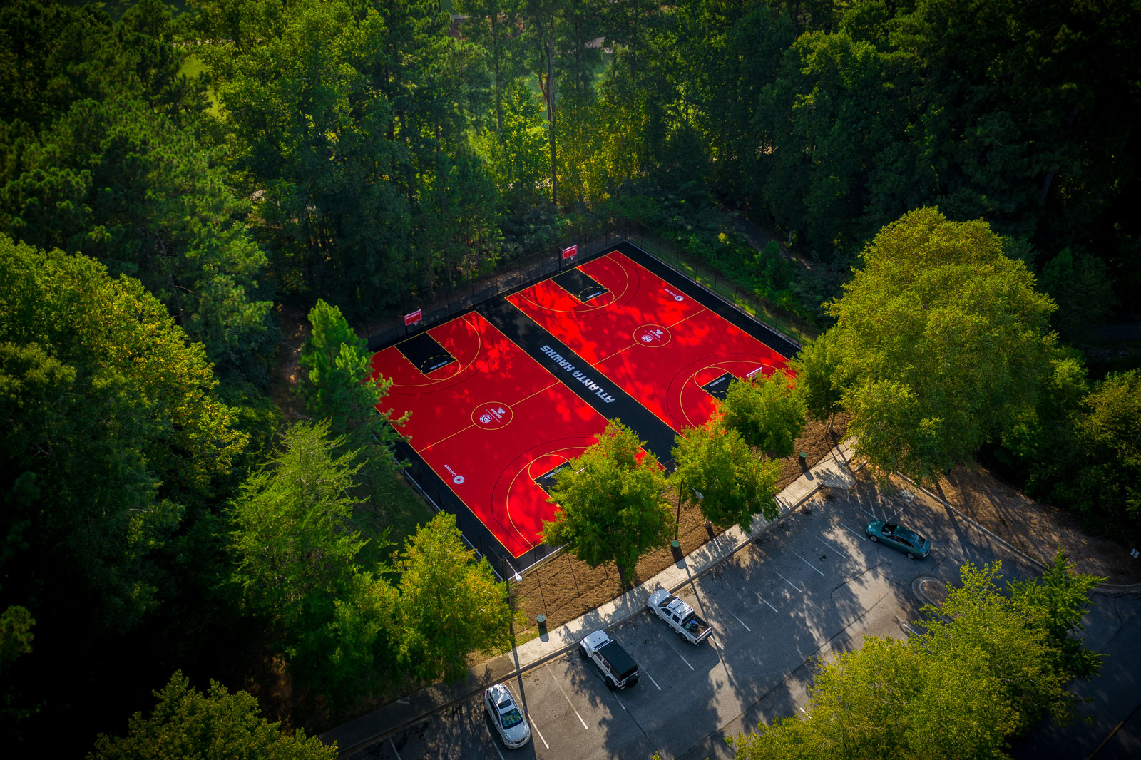 Drone view of the Lucky Shoals Atlanta Hawks court