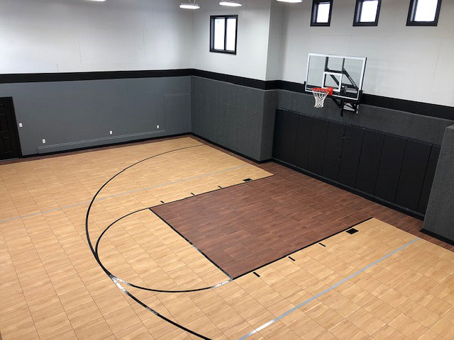 Indoor BounceBack maple and dark maple basketball court