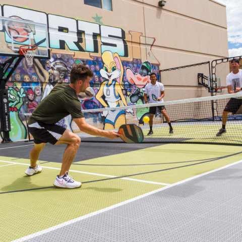 Tyler Loong and friends play Pickleball on the new Outdoor Revolution PS surfacing.