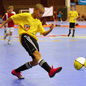 Playing on the indoor USFFF Futsal court with Indoor BounceBack<sup>®</sup> surfacing by SnapSports<sup>®</sup>