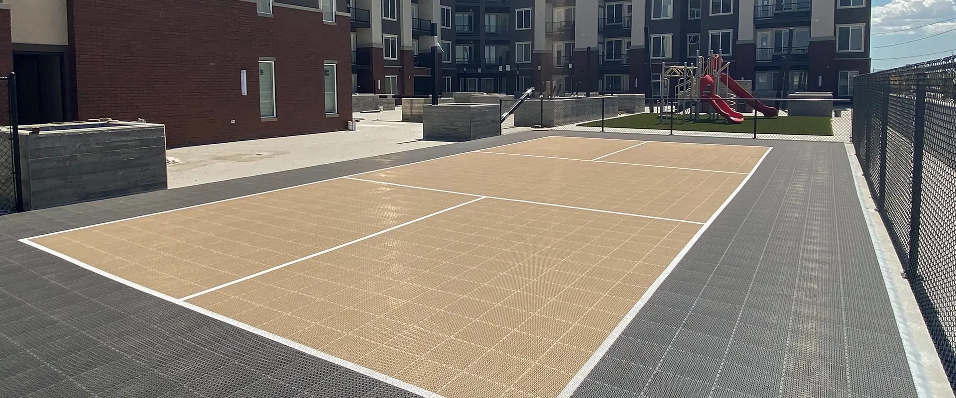 Community pickleball court at a new apartment complex