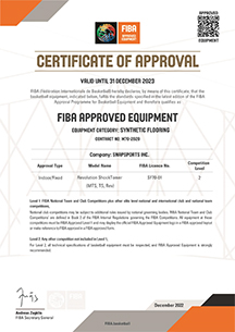 Snapsports FIBA Synthetic flooring Certificate of Approval Snapsports FIBA Synthetic flooring Certificate of Approval