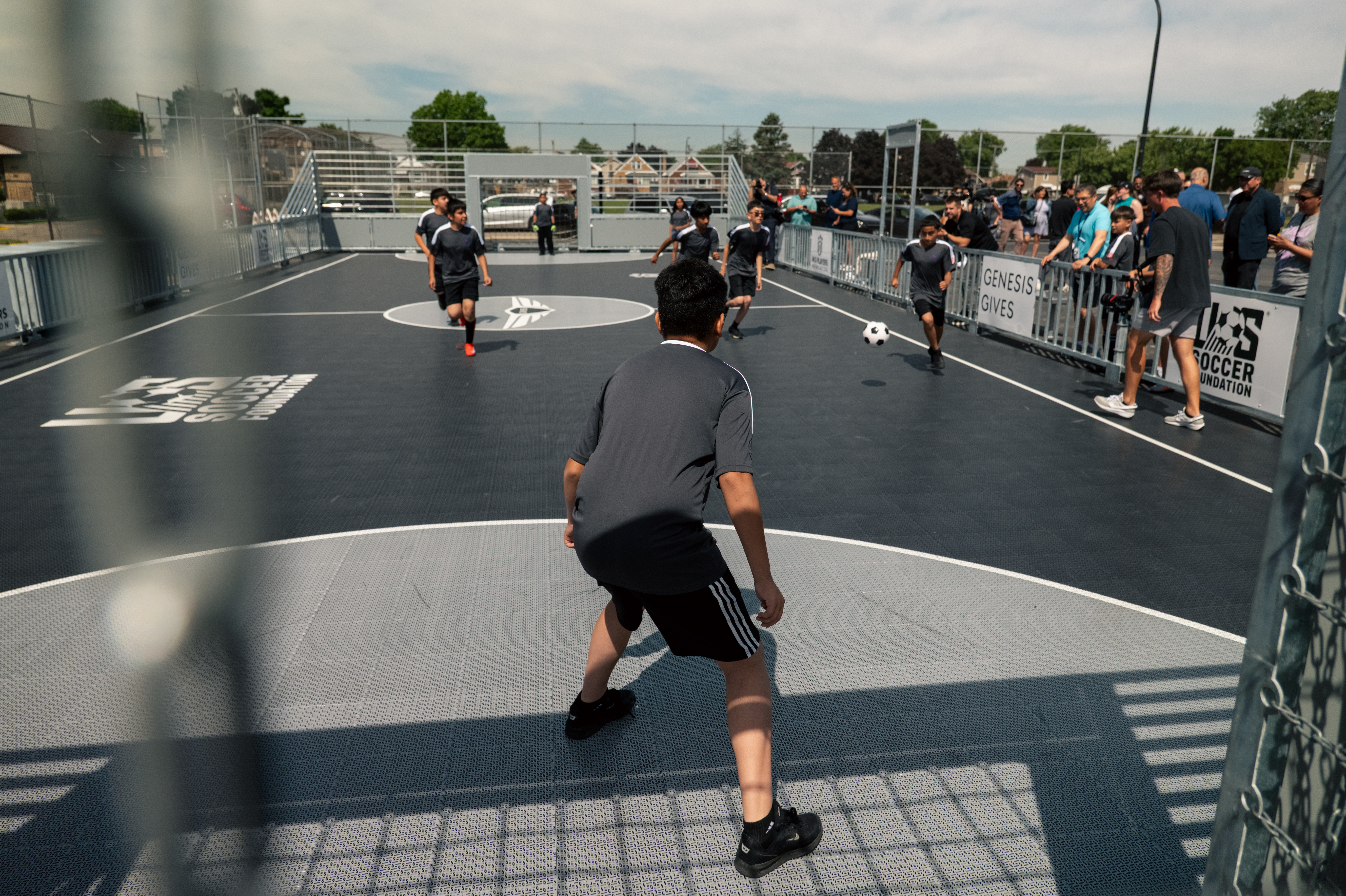 Action shot during children's outdoor futsal game